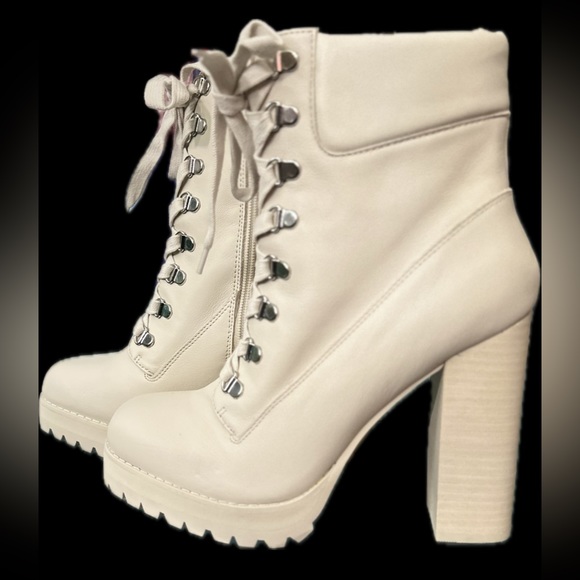 Steve Madden “Beso Bone Lea” chunky heel tan combat boot size 9.5 - Picture 2 of 7